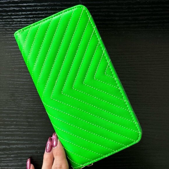 Green Neon Chevron Stitch Wallet - Picture 1 of 3